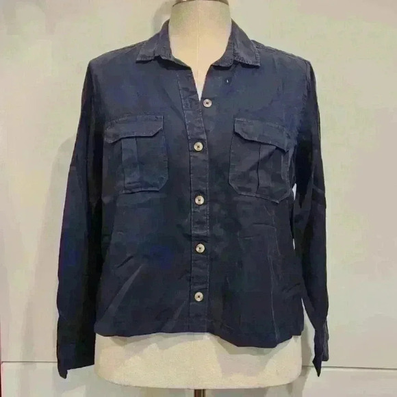 Women's Abercrombie & Fitch AF Navy Button Down Shirt Blouse Top $68 - Picture 2 of 8